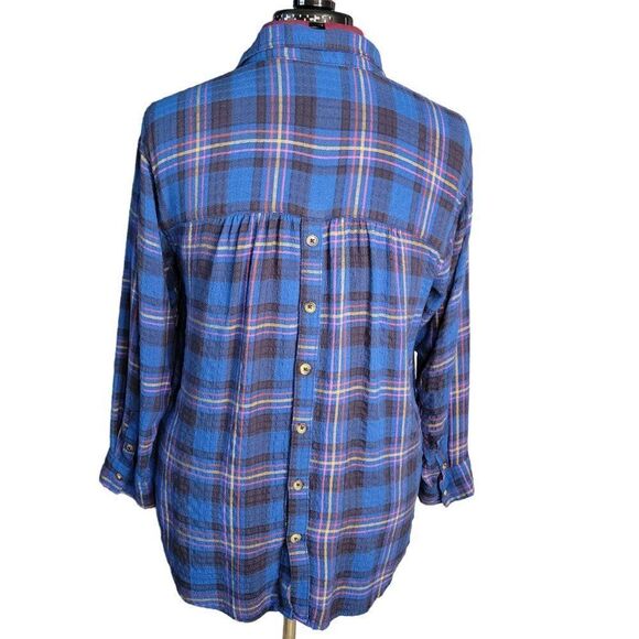 Anthropologie Blue Motif Plaid Shirt (Size LP) - Picture 4 of 7